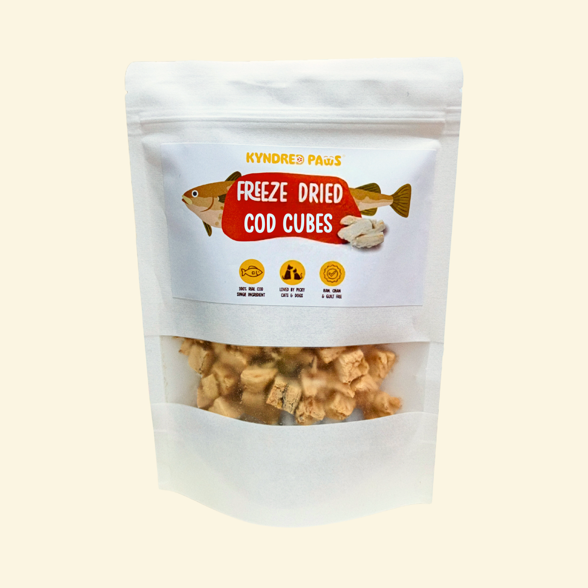 Kyndred Paws Freeze-Dried Cod Treats for Cats & Dogs | Single-Ingredient Seafood (Fillet & Cubes)