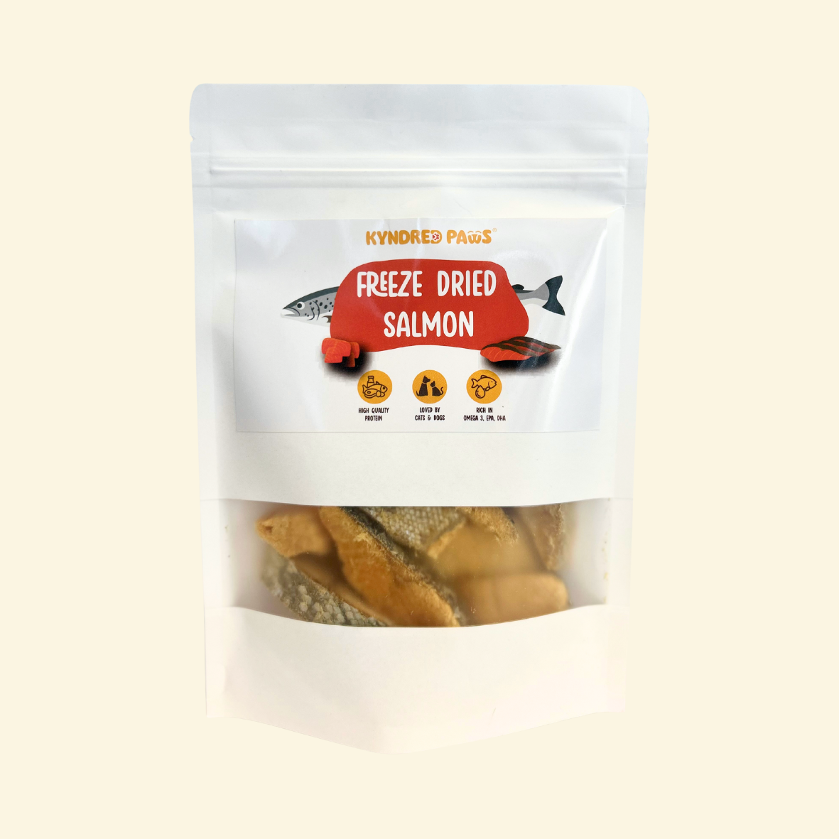 Kyndred Paws Freeze-Dried Salmon Treats for Cats & Dogs | Single-Ingredient Seafood (Fillet & Cubes)
