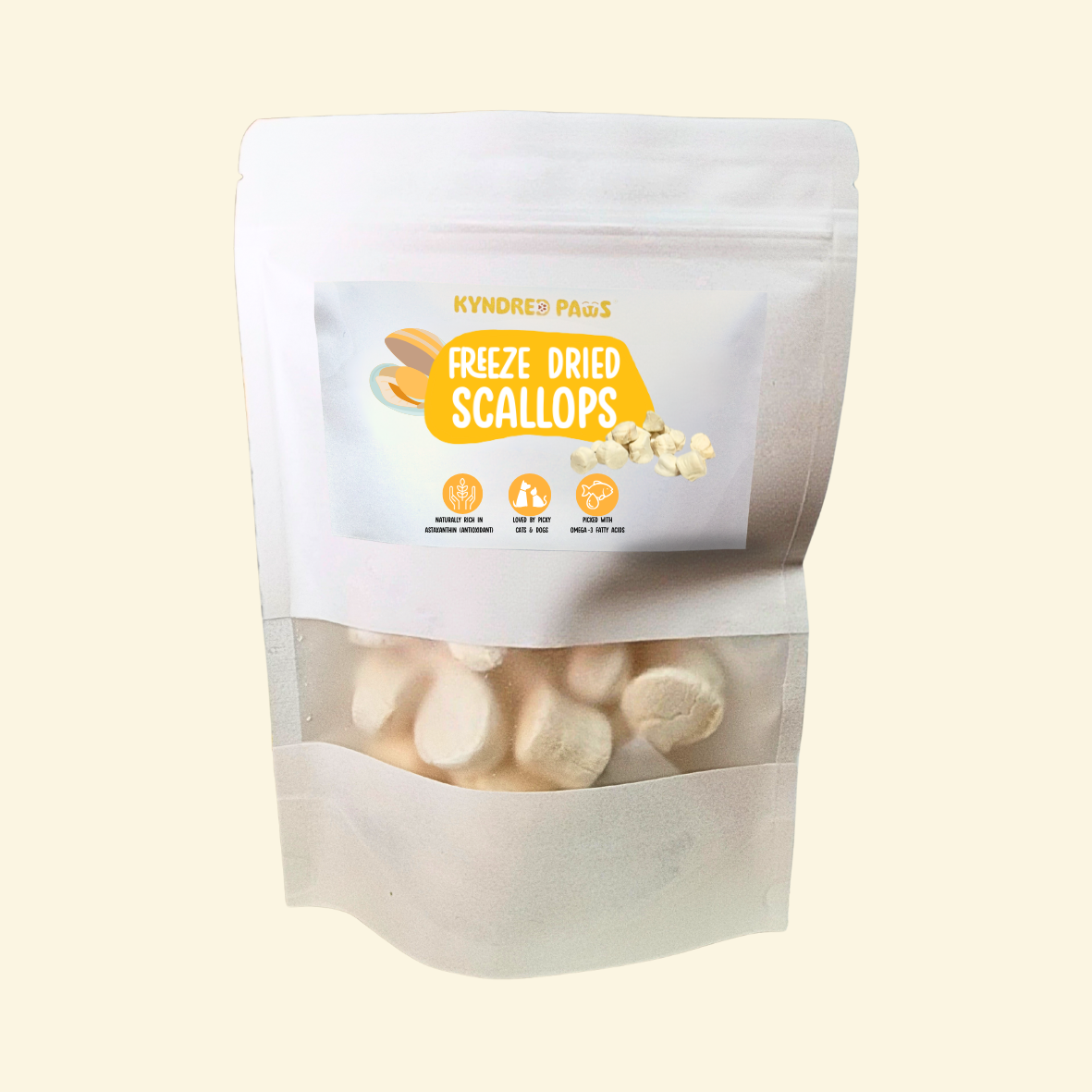Kyndred Paws Freeze-Dried Scallop Treats for Cats & Dogs | Single-Ingredient Seafood